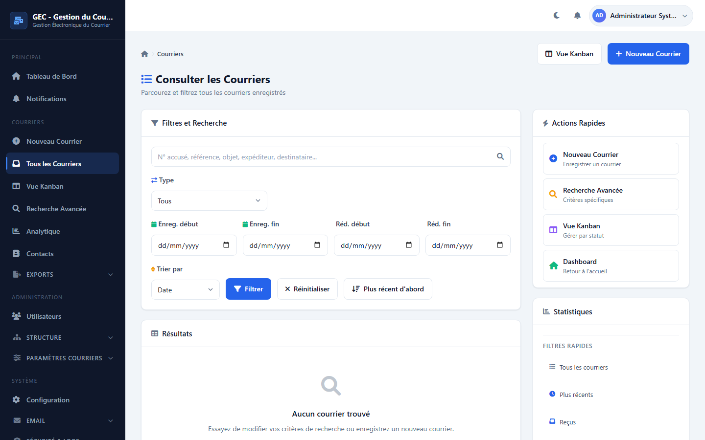 Liste des courriers GEC