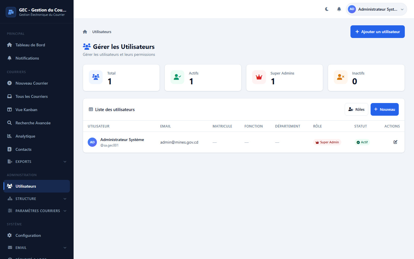 Gestion des utilisateurs et rôles RBAC dans GEC — logiciel GED